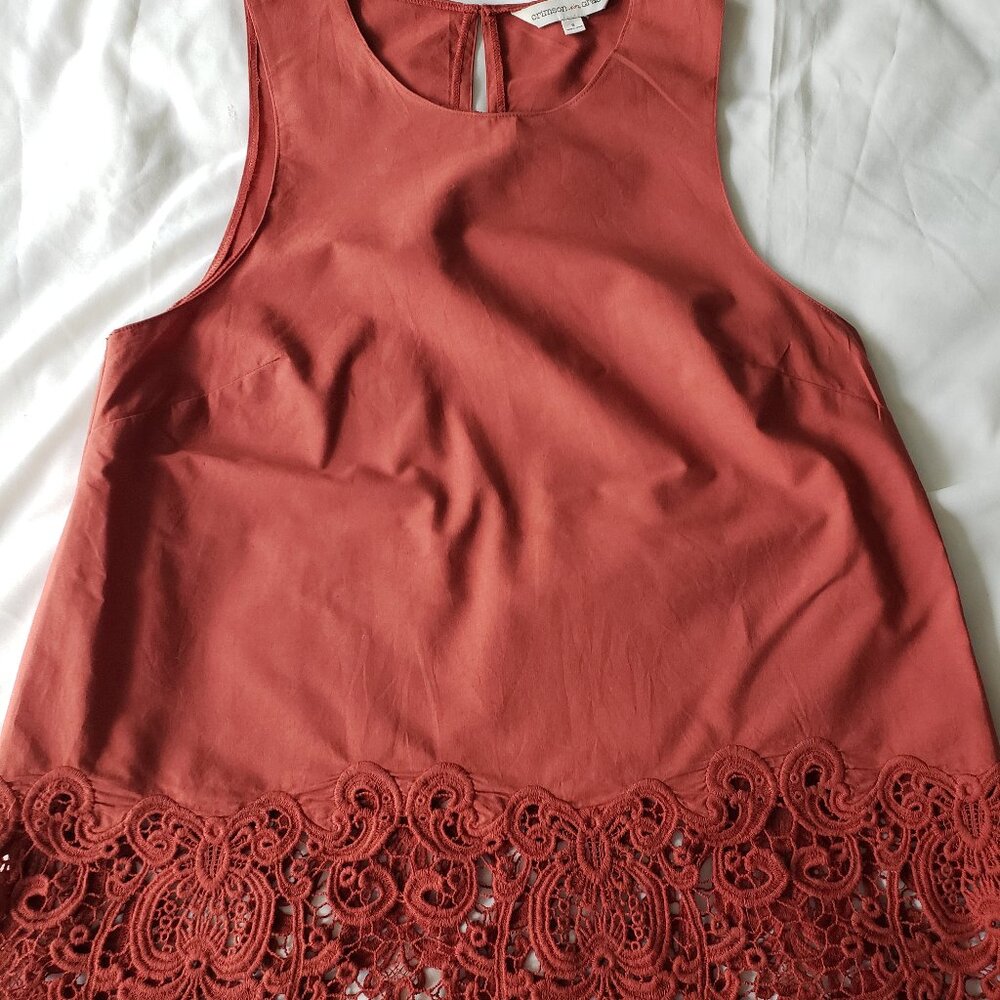 Crimson In Grace Lace Trimmed Sleeveless Brown Tunic Top